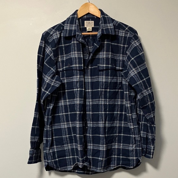 L.L. Bean Flannel Cotton Classic Blue Plaid Shirt - Picture 1 of 4